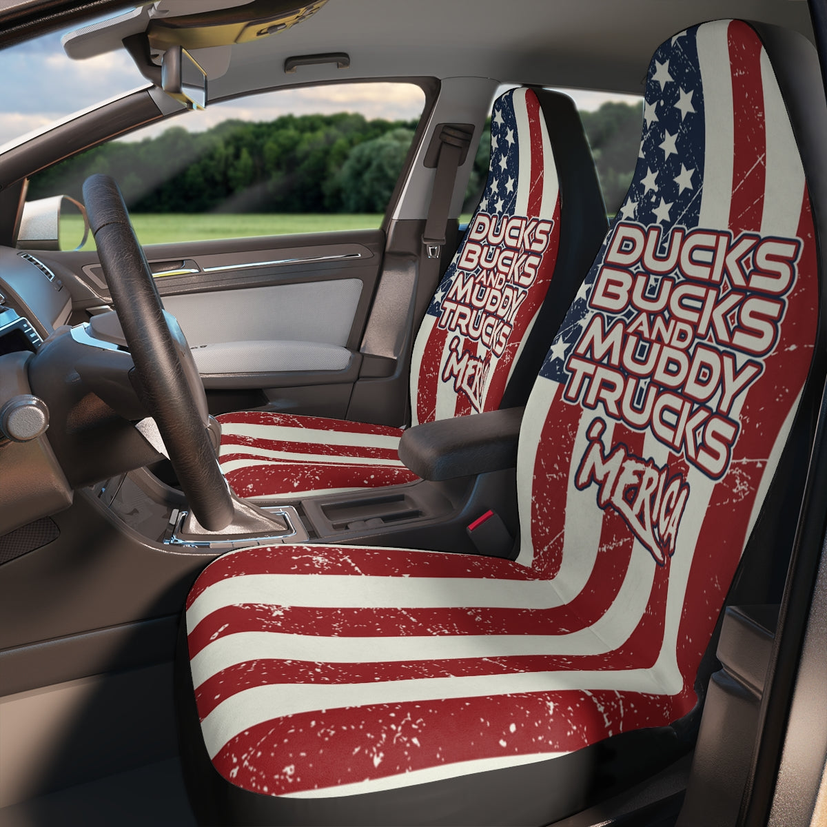 Ducks Bucks & Muddy Trucks - Seat Covers - Patriotic American Flag